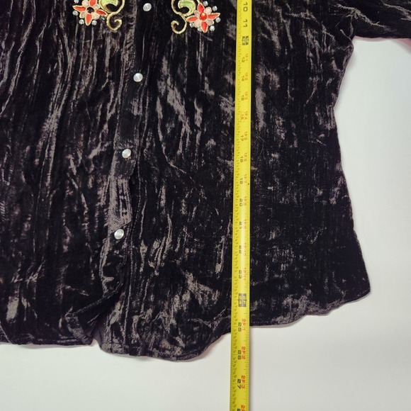 Roper Fancy Western Shirt XL Black Velvet Embroidered Rhinestone Pearl Snap - Picture 10 of 10